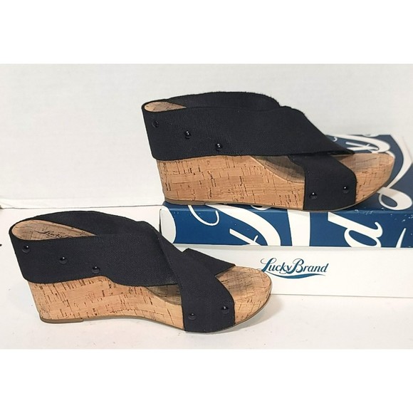 Lucky Brand Shoes - Lucky Brand Black Miller Cork Wedge Sandals w/ box - Size 9